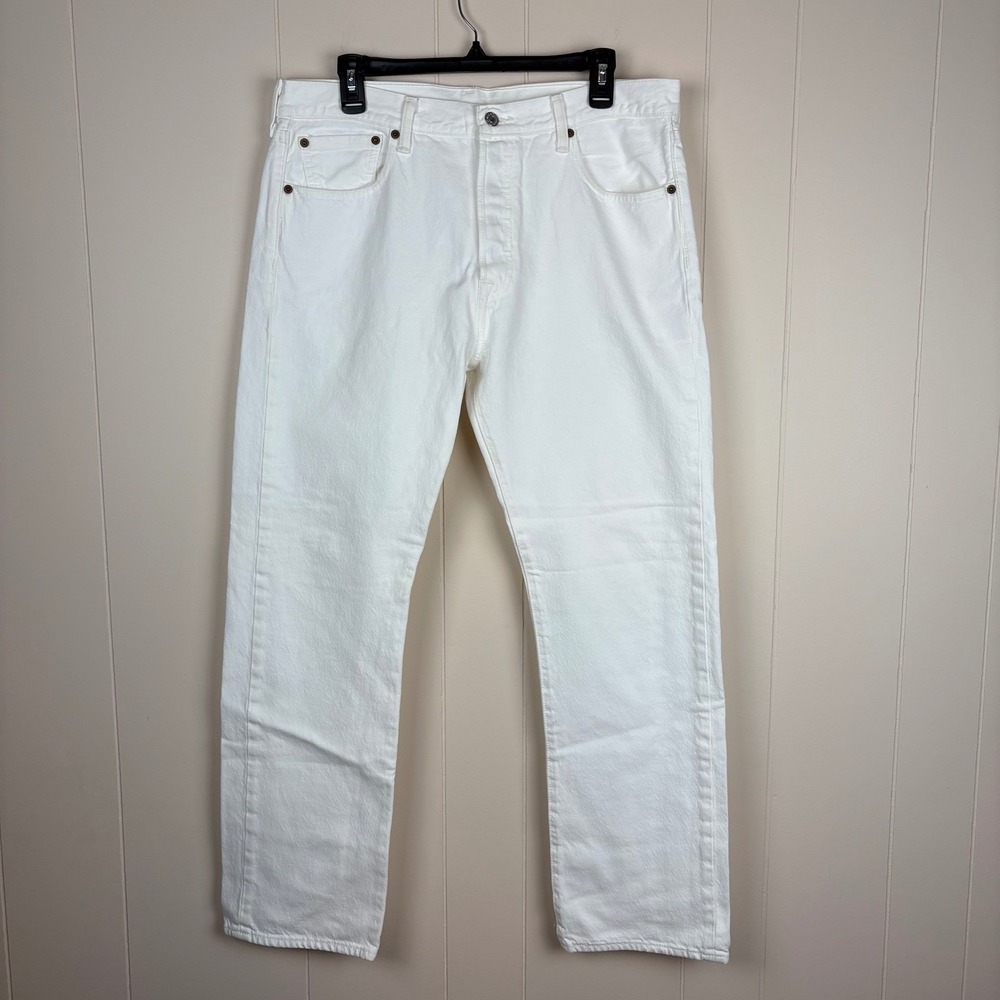 Levis 501 Original Fit White Denim Straight Leg Button Fly Jeans Mens 34x30